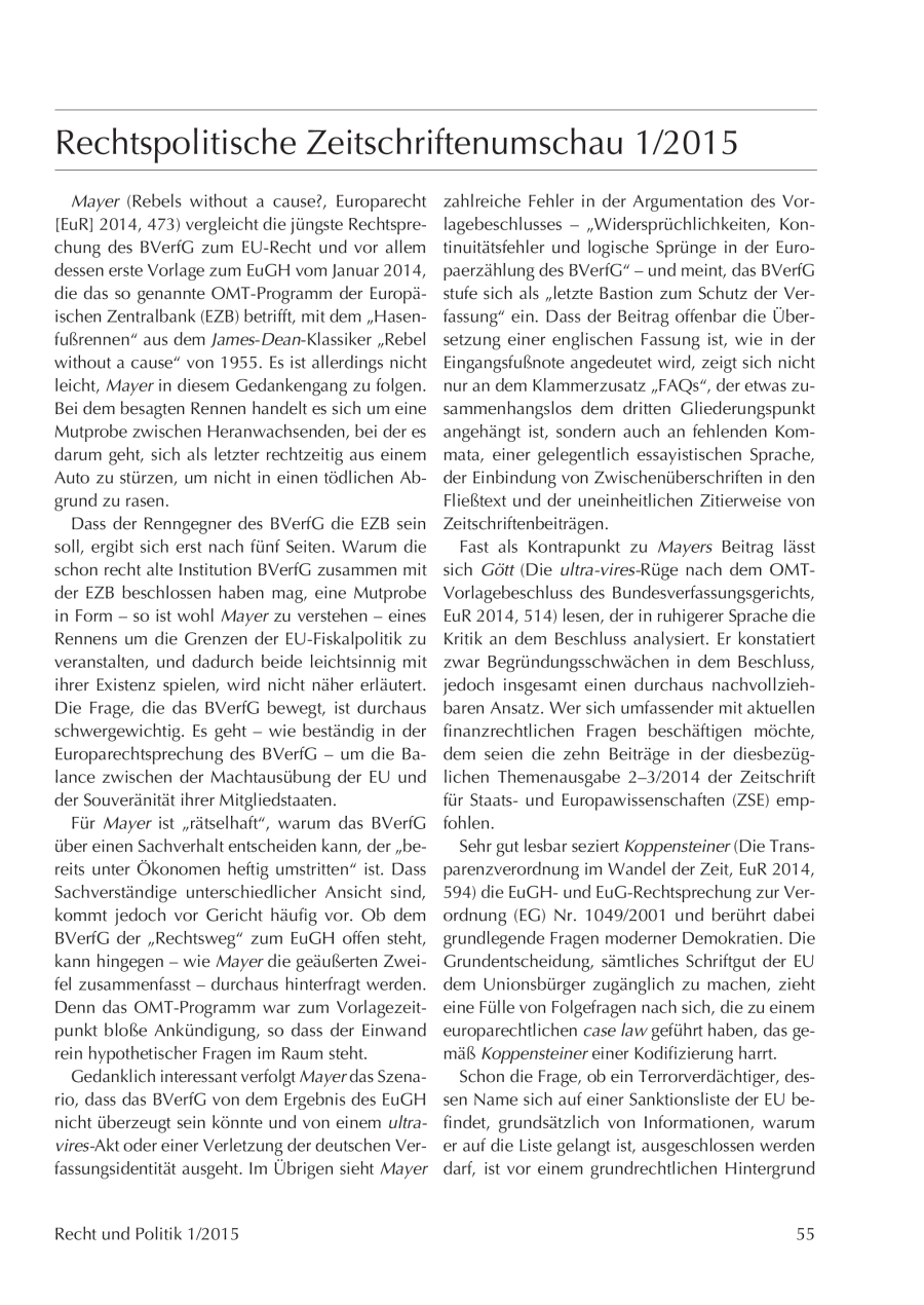 Rechtspolitische Zeitschriftenumschau 1/2015