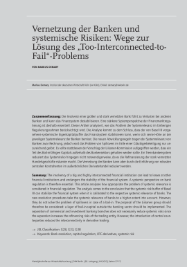 Vernetzung der Banken und systemische Risiken: Wege zur Lösung des “Too-Interconnected-to-Fail“-Problems