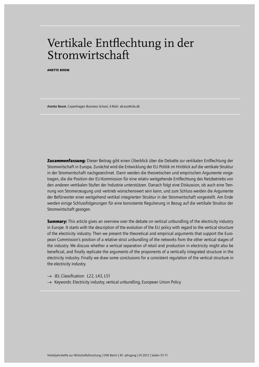 Vertikale Entflechtung in der Stromwirtschaft