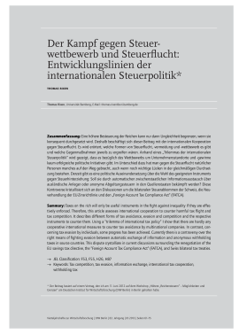 Der Kampf gegen Steuerwettbewerb und Steuerflucht: Entwicklungslinien der internationalen Steuerpolitik