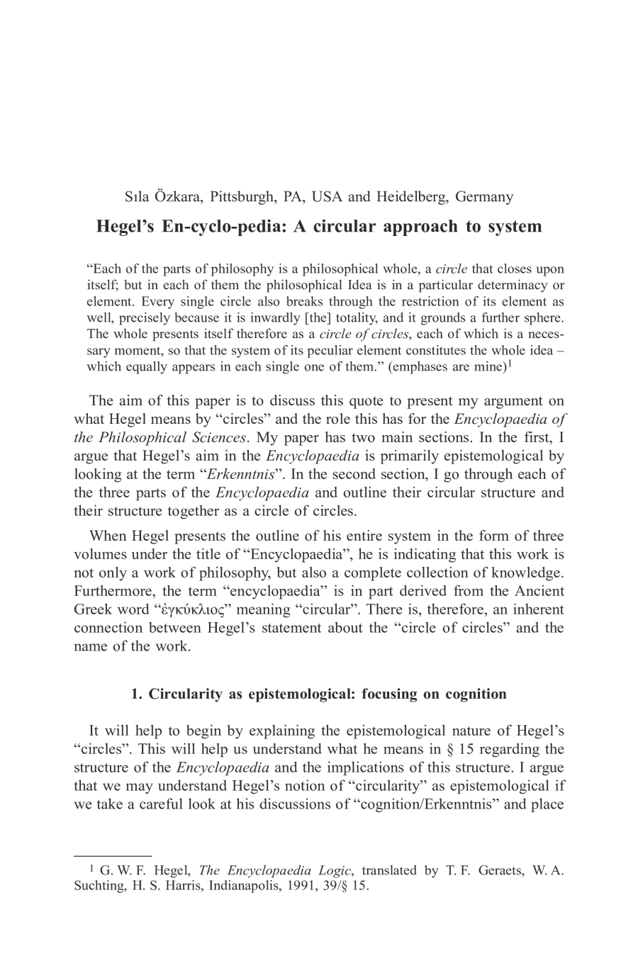 Hegel’s En-cyclo-pedia: A circular approach to system