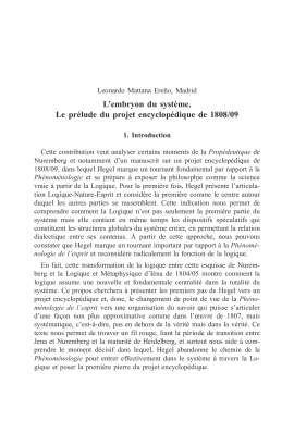 L’embryon du système. Le prélude du projet encyclopédique de 1808/09