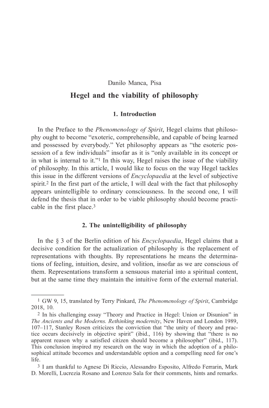 Hegel and the viability of philosophy