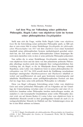 Auf dem Weg zur Vollendung seiner politischen Philosophie. Hegels Lehre vom objektiven Geist im System seiner philosophischen Enzyklopädien