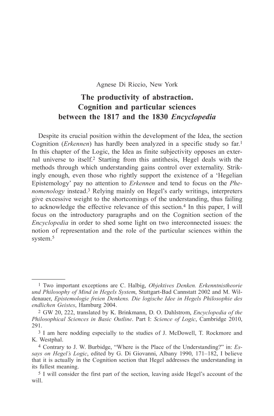 The productivity of abstraction. Cognition and particular sciences between the 1817 and the 1830 Encyclopedia