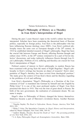 Hegel’s Philosophy of History as a Theodicy in Ivan Ilyin’s Interpretation of Hegel