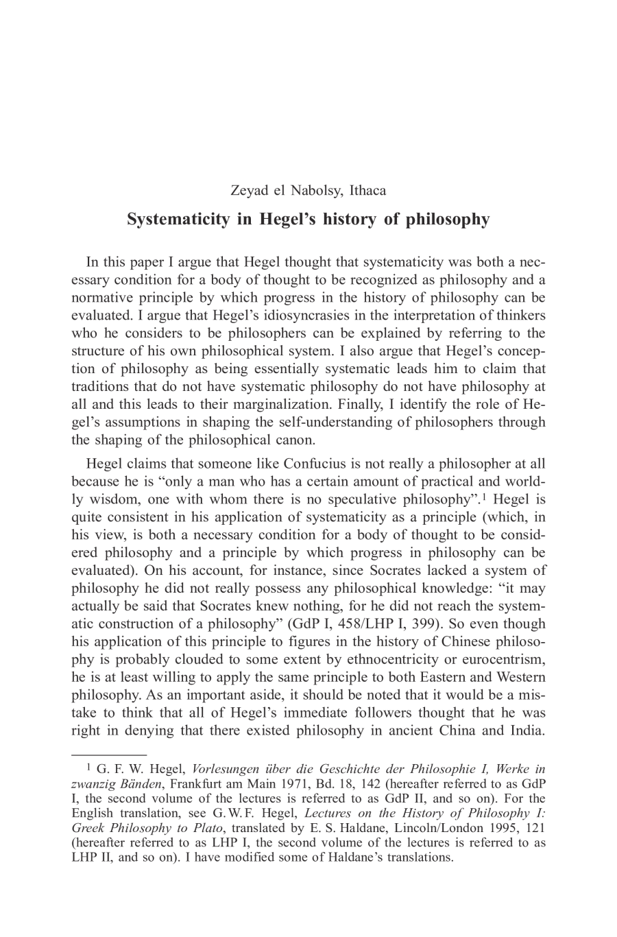 Systematicity in Hegel’s history of philosophy