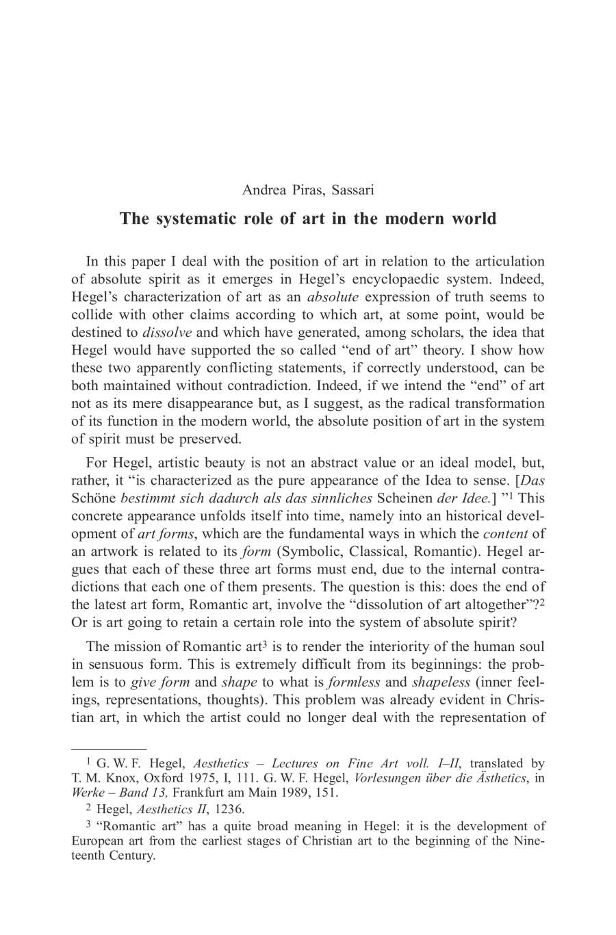 The systematic role of art in the modern world