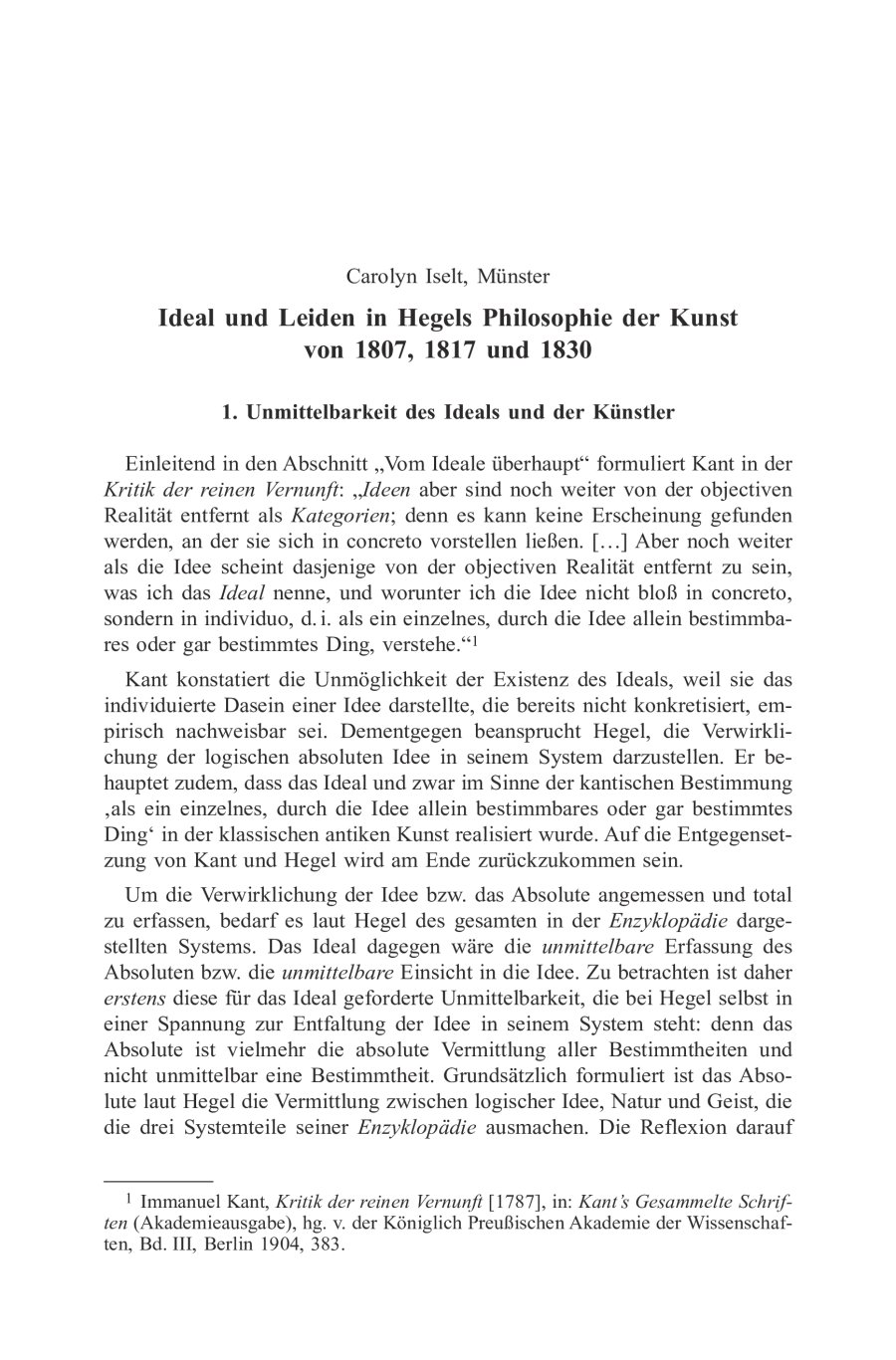 Ideal und Leiden in Hegels Philosophie der Kunst von 1807, 1817 und 1830