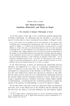 The Musical Subject: Intuition, Historicity and Music in Hegel