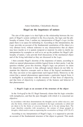 Hegel on the impotence of nature