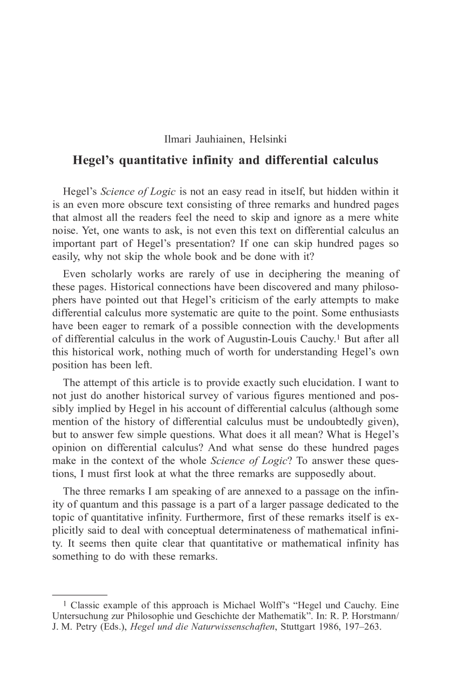 Hegel’s quantitative infinity and differential calculus