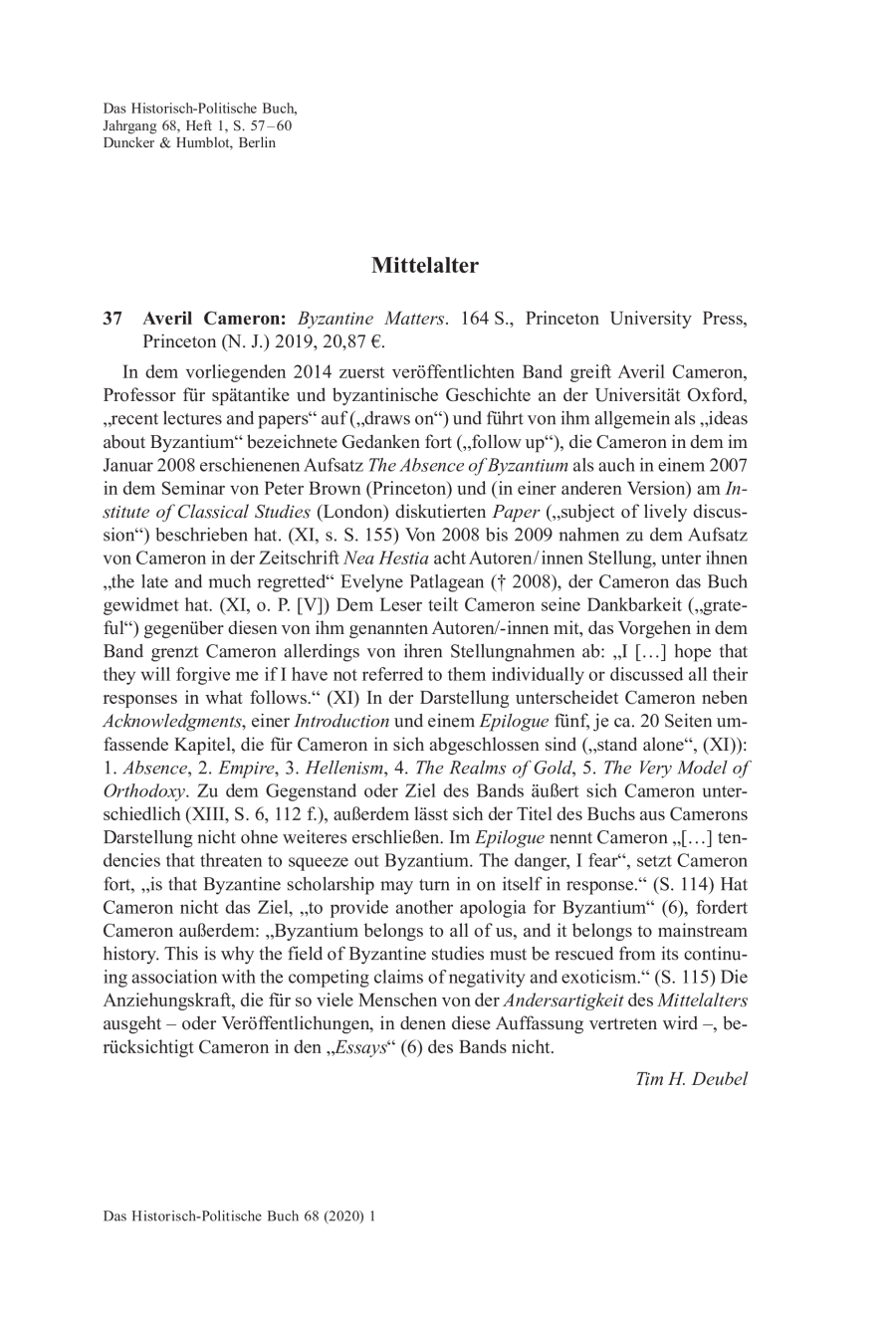 Averil Cameron: Byzantine Matters