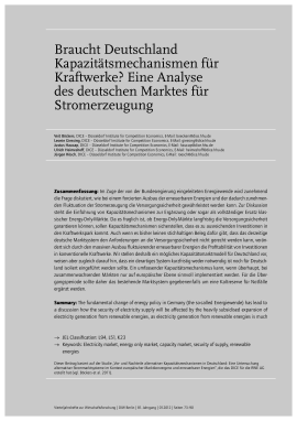 Braucht Deutschland Kapazitätsmechanismen für Kraftwerke Eine Analyse des deutschen Marktes für Stromerzeugung