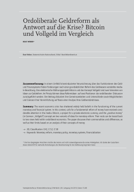 Ordoliberale Geldreform als Antwort auf die Krise Bitcoin und Vollgeld im Vergleich