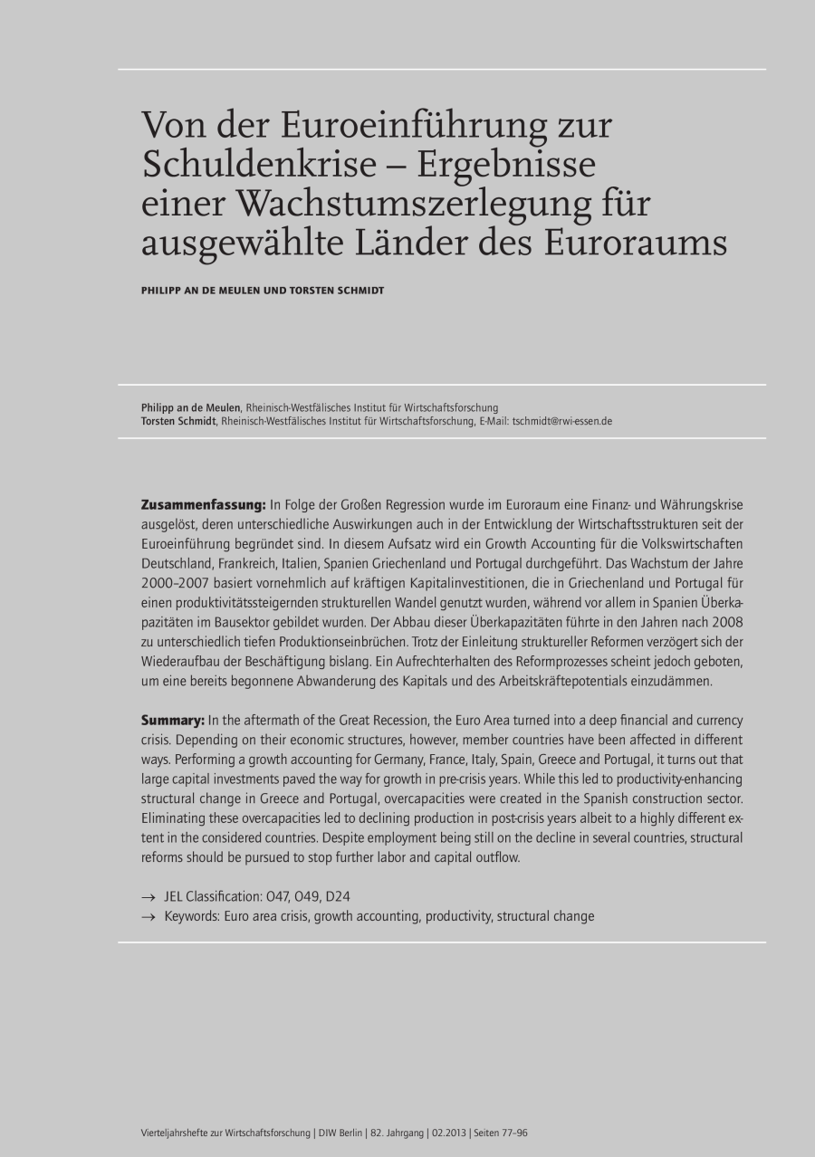 Von der Euroeinführung zur Schuldenkrise – Ergebnisse einer Wachstumszerlegung für ausgewählte Länder des Euroraums