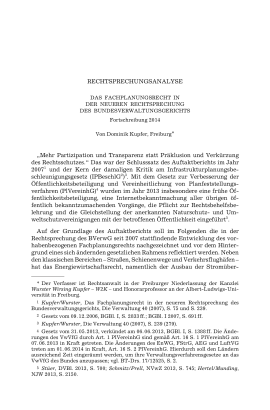 Das Fachplanungsrecht in der neueren Rechtsprechung des Bundesverwaltungsgerichts. Fortschreibung 2014