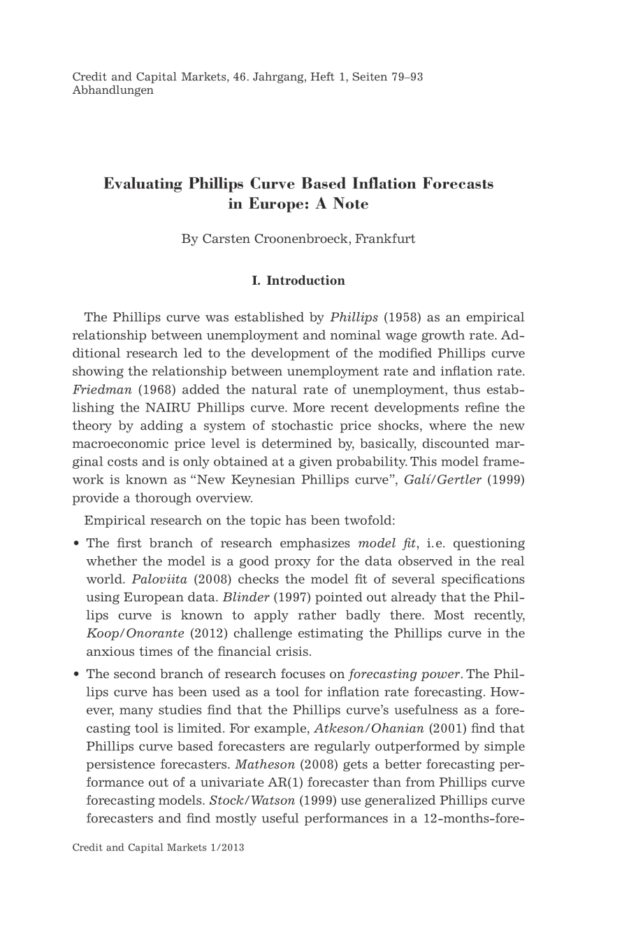 Evaluating Phillips Curve Based Inflation Forecasts in Europe: A Note