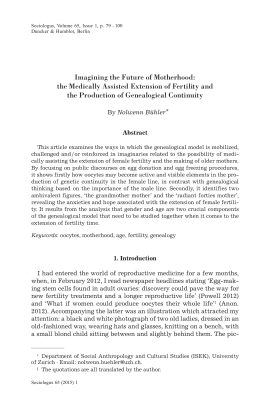 Imagining the Future of Motherhood: the Medically Assisted Extension of Fertility and the Production of Genealogical Continuity