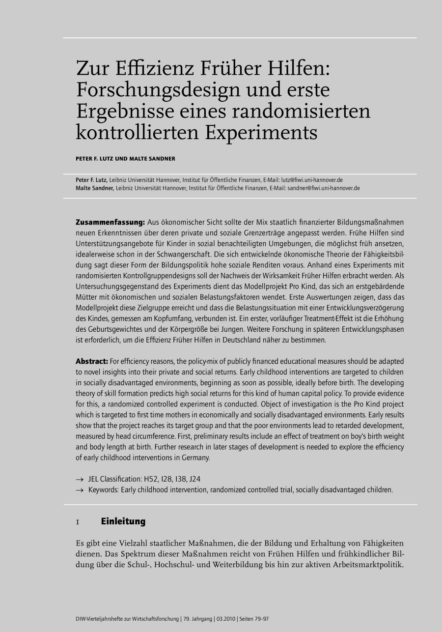 Zur Effizienz Früher Hilfen: Forschungsdesign und erste Ergebnisse eines randomisierten kontrollierten Experiments