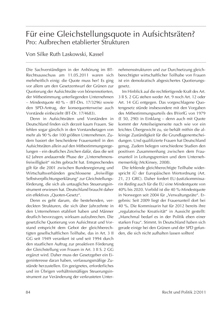 Pro und Contra: Gleichstellungsquote in Aufsichtsräten?