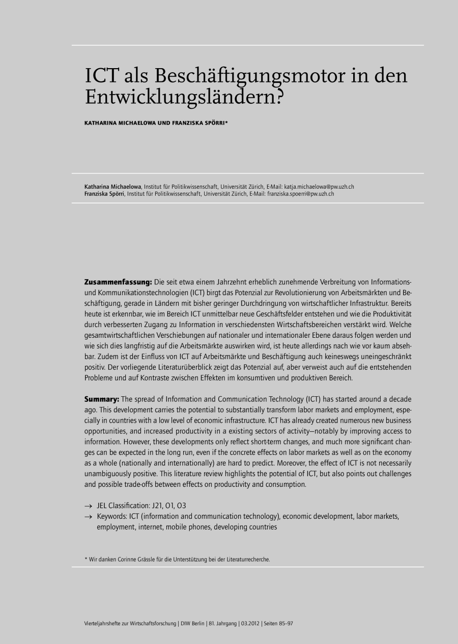 ICT als Beschäftigungsmotor in den Entwicklungsländern
