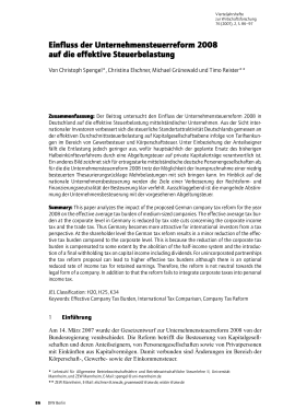 Einfluss der Unternehmensteuerreform 2008 auf die effektive Steuerbelastung