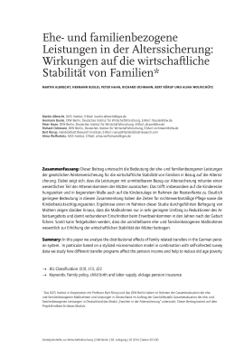 Ehe- und familienbezogene Leistungen in der Alterssicherung: Wirkungen auf die wirtschaftliche Stabilität von Familien