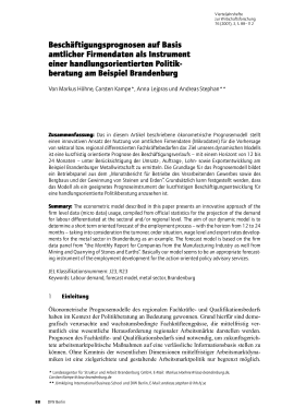 Beschäftigungsprognosen auf Basis amtlicher Firmendaten als Instrument einer handlungsorientierten Politikberatung am Beispiel Brandenburg