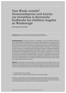 Vom Winde verweht Strommarktpreise und Anreize zur Investition in thermische Kraftwerke bei erhöhtem Angebot an Windenergie