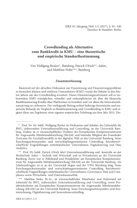 Crowdlending als Alternative zum Bankkredit in KMU – eine theoretische und empirische Standortbestimmung