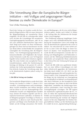 Die Verordnung über die Europäische Bürgerinitiative – mit Vollgas und angezogener Handbremse zu mehr Demokratie in Europa?