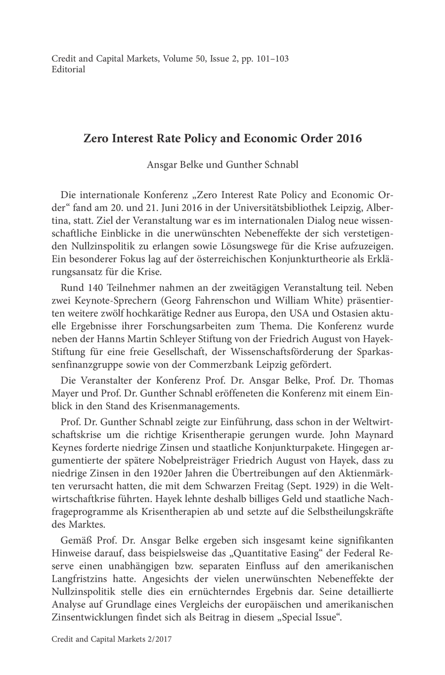 Zero Interest Rate Policy and Economic Order 2016