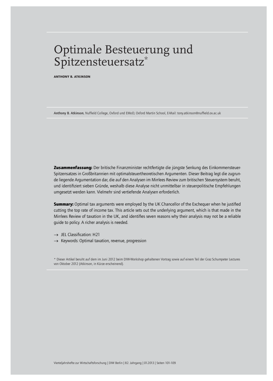 Optimale Besteuerung und Spitzensteuersatz