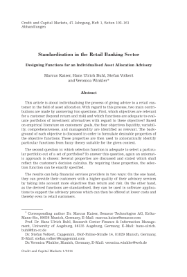 Standardisation in the Retail Banking Sector. Designing Functions for an Individualised Asset Allocation Advisory