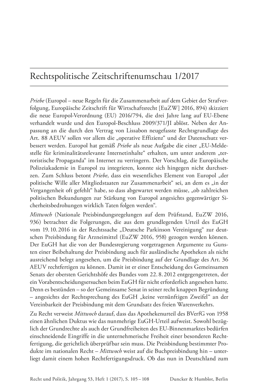 Rechtspolitische Zeitschriftenumschau 1/2017