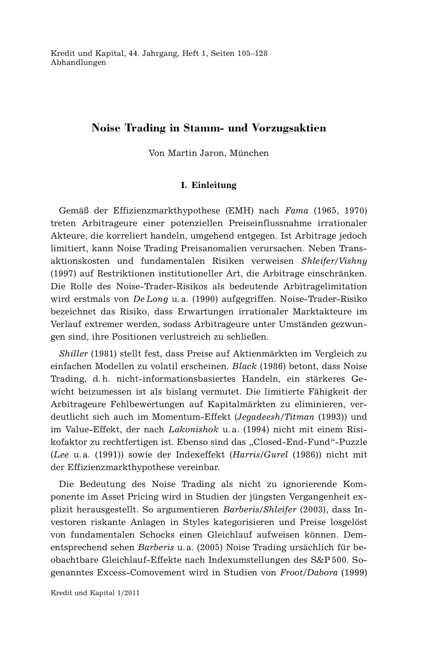 Noise Trading in Stamm- und Vorzugsaktien