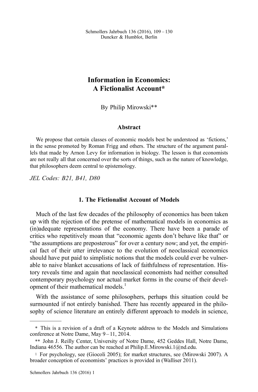 Information in Economics: A Fictionalist Account
