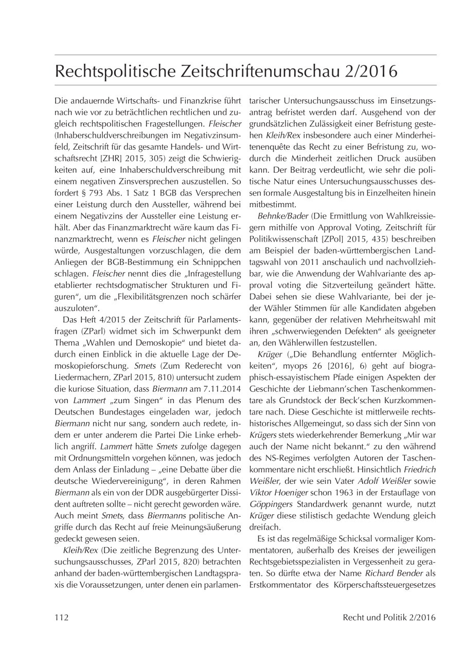 Rechtspolitische Zeitschriftenumschau 2/2016