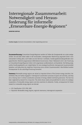 Interregionale Zusammenarbeit: Notwendigkeit und Herausforderung für informelle "Erneuerbare-Energie-Regionen„