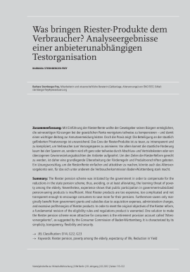 Was bringen Riester-Produkte dem Verbraucher Analyseergebnisse einer anbieterunabhängigen Testorganisation