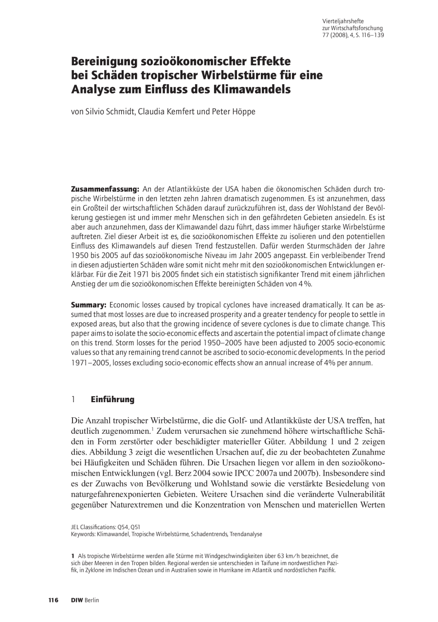 Bereinigung sozioökonomischer Effekte bei Schäden tropischer Wirbelstürme für eine Analyse zum Einfluss des Klimawandels