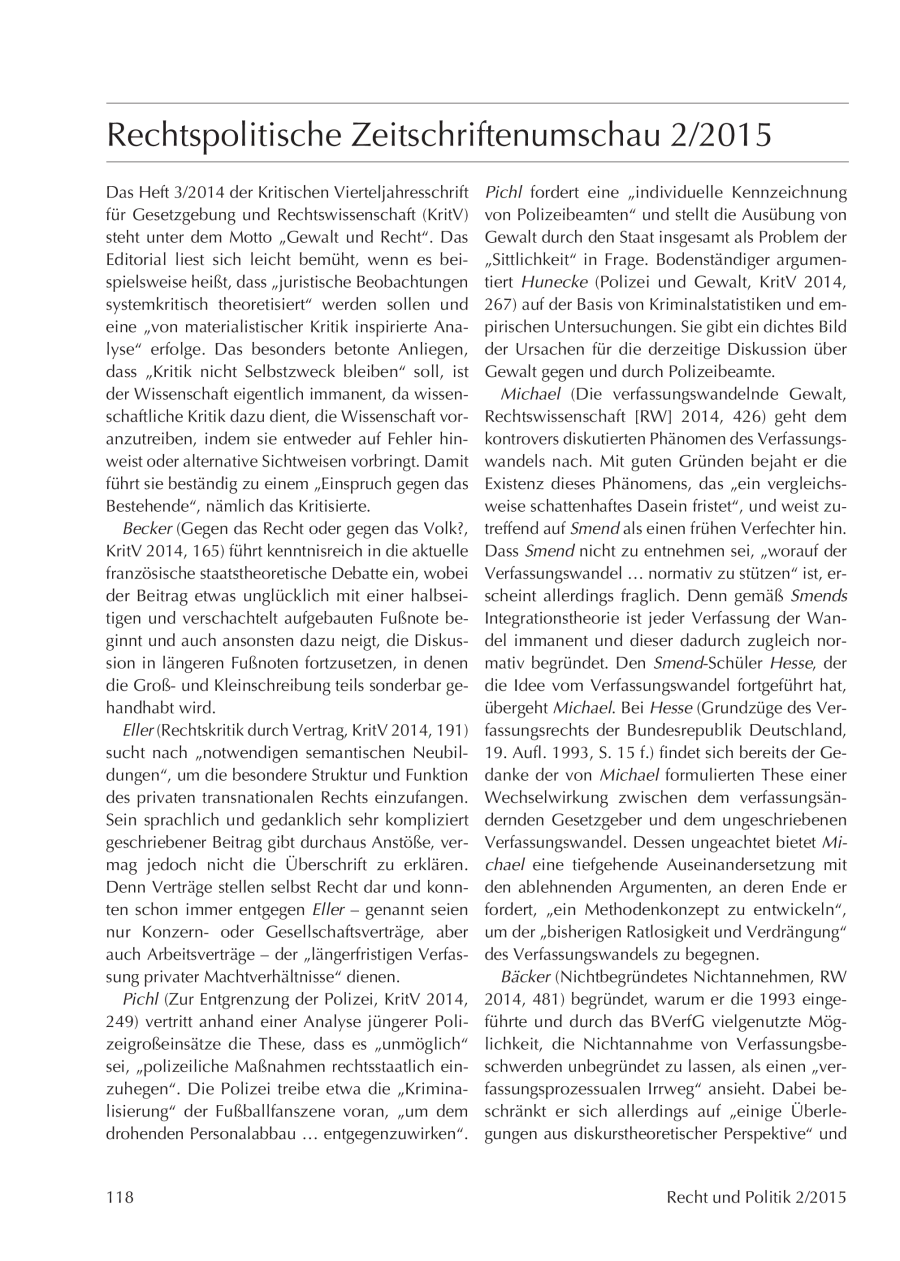 Rechtspolitische Zeitschriftenumschau 2/2015