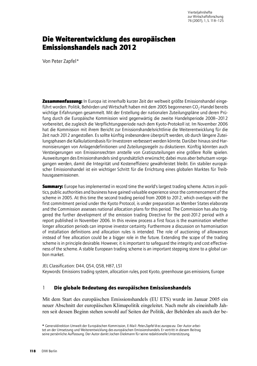 Die Weiterentwicklung des europäischen Emissionshandels nach 2012