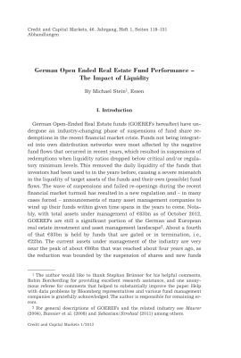German Open Ended Real Estate Fund Performance – The Impact of Liquidity