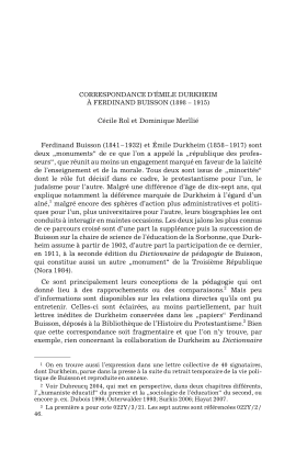 Correspondance d’Émile Durkheim à Ferdinand Buisson (1898 – 1915)