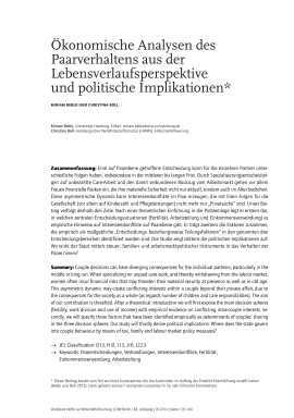 Ökonomische Analysen des Paarverhaltens aus der Lebensverlaufsperspektive und politische Implikationen