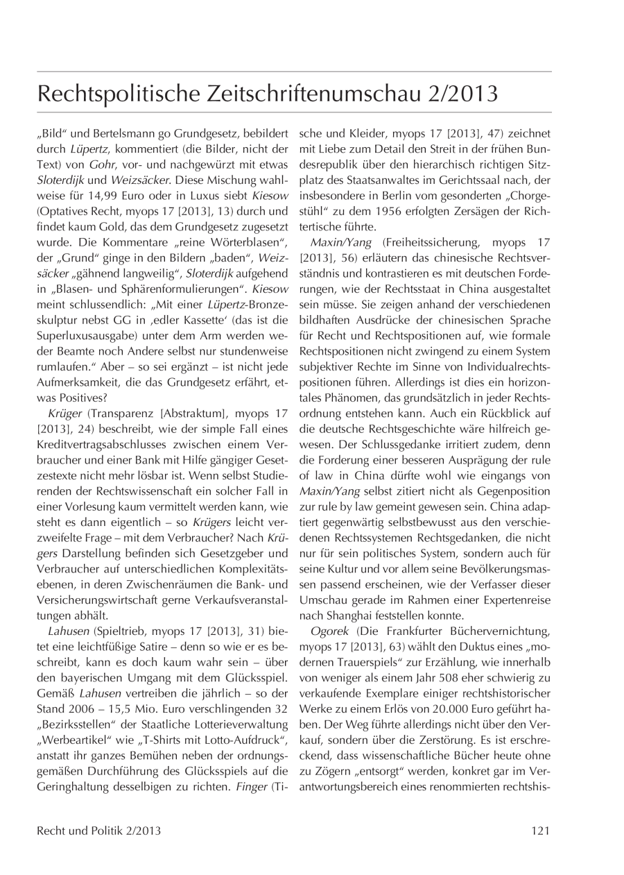 Rechtspolitische Zeitschriftenumschau 2/2013