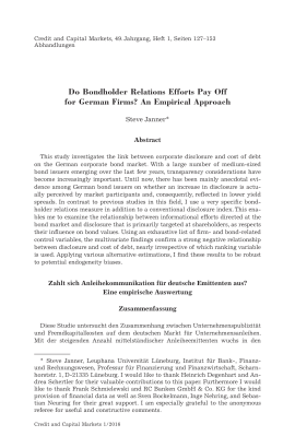Do Bondholder Relations Efforts Pay Off for German Firms? An Empirical Approach