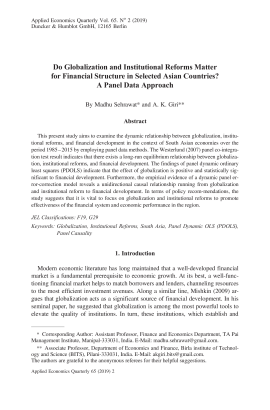 Do Globalization and Institutional Reforms Matter for Financial Structure in Selected Asian Countries? A Panel Data Approach